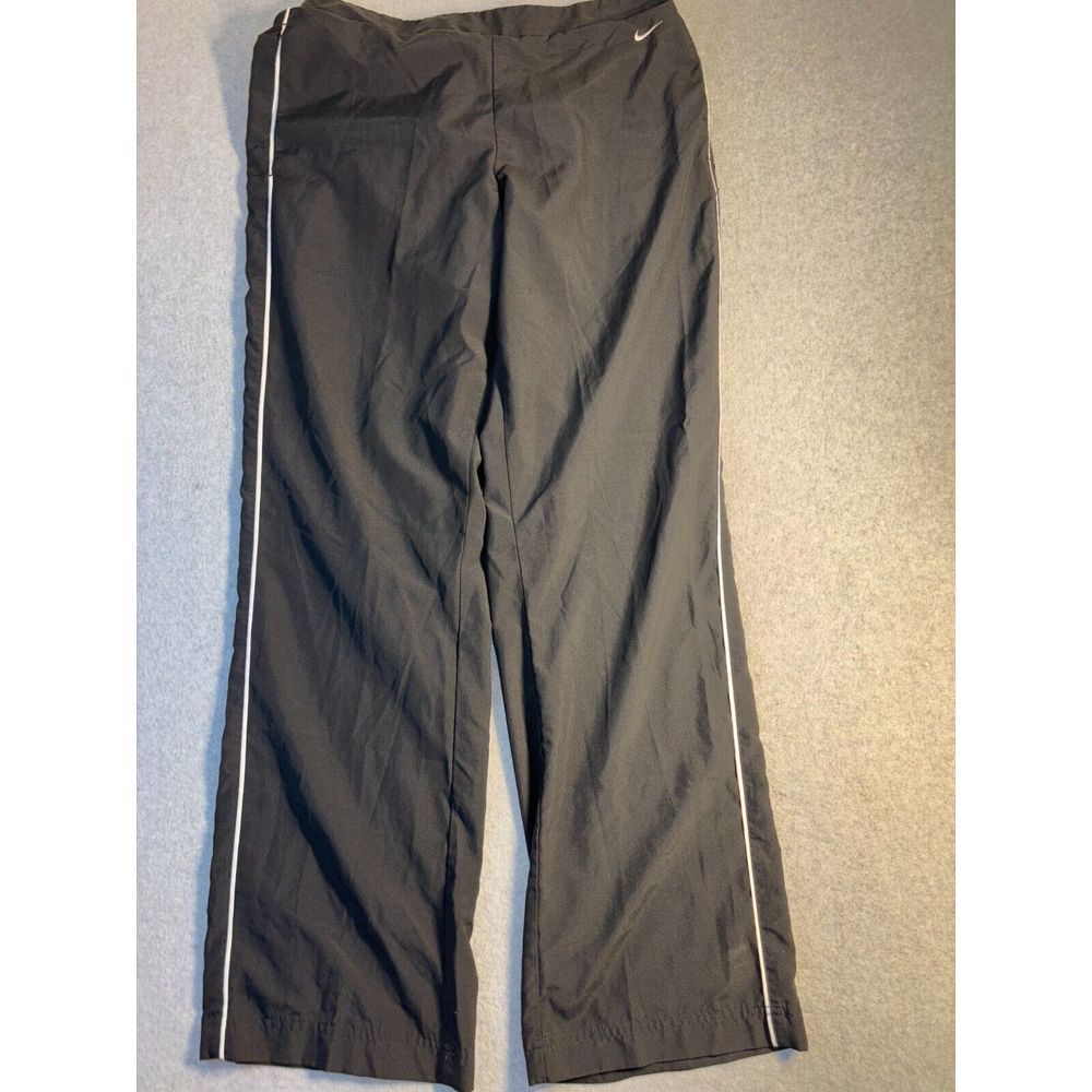 Nike Pants Womens Large Black Pockets Flat Front Elastic Waist Straight Leg Logo